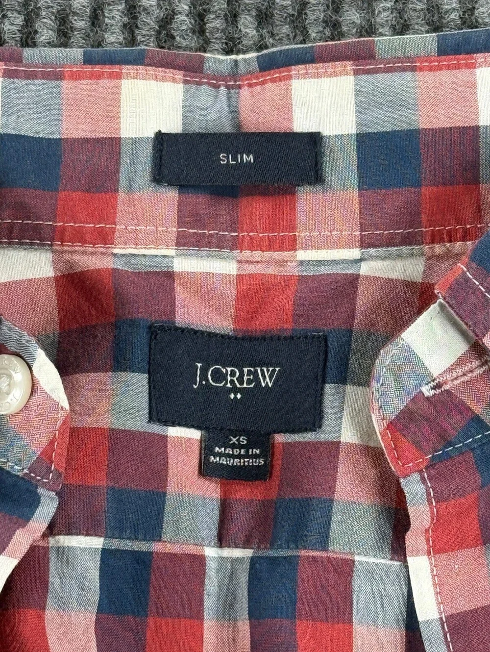 J.Crew Slim Fit Long Sleeve Button Down Mens XS Preppy Blue Red Plaid